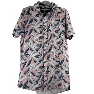 Fried Denim Men's Botanical Leaf Print Button Up Slim Fit Shirt Size Medium